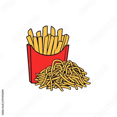 Vector Illustration of Golden and Crispy French Fries in a Red Paper Package
