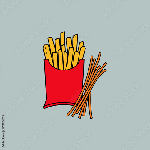 Vector Illustration of Golden and Crispy French Fries in a Red Paper Package