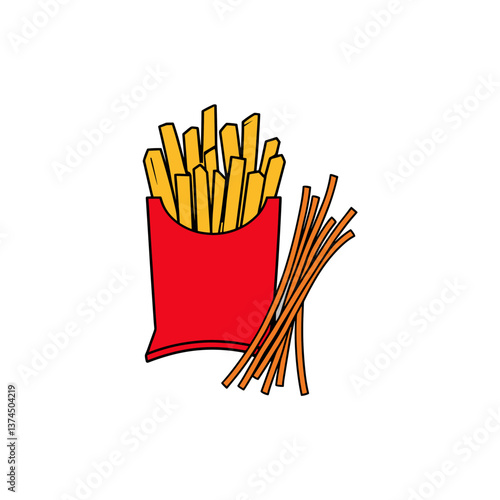 Vector Illustration of Golden and Crispy French Fries in a Red Paper Package