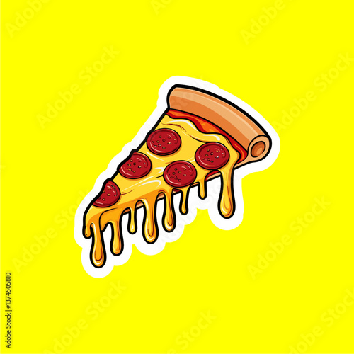 Simple Vector Illustration of Golden Crispy French Fries in a Red Paper Package with Orange-Colored Funchose