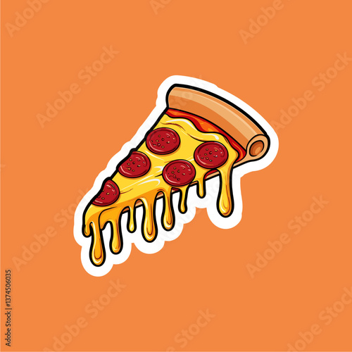 Simple Vector Illustration of Golden Crispy French Fries in a Red Paper Package with Orange-Colored Funchose