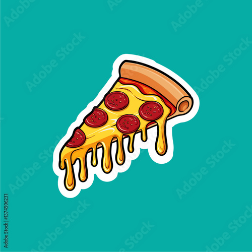 Simple Vector Illustration of Golden Crispy French Fries in a Red Paper Package with Orange-Colored Funchose