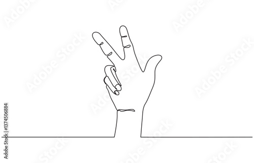 Three fingers icon. Continuous outline of a Three fingers icon, Number three Hand gesture language alphabet continuous line drawing design. Sign and symbol of hand gestures.