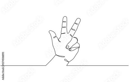 Three fingers icon. Continuous outline of a Three fingers icon, Number three Hand gesture language alphabet continuous line drawing design. Sign and symbol of hand gestures.