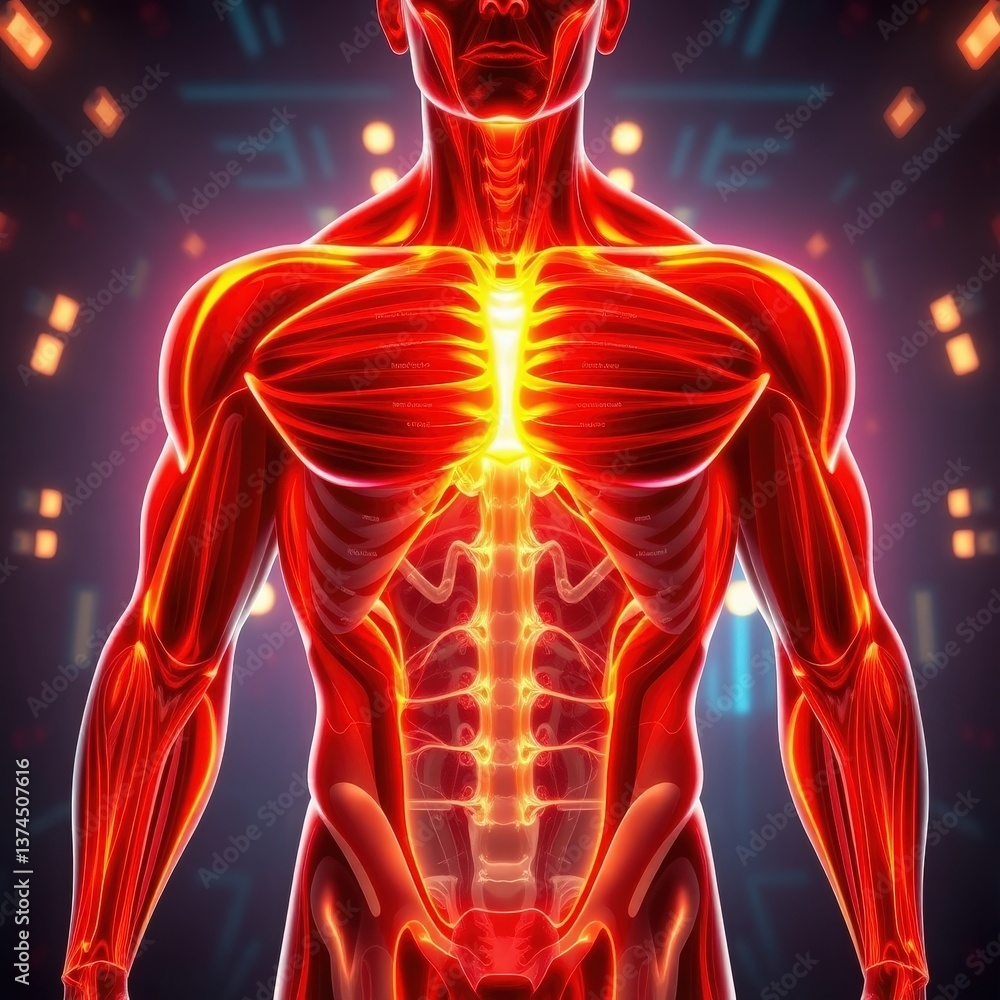 Glowing Human Anatomy Showing Muscles and Skeleton Glowing Human Anatomy Showing Muscles and Skeleton