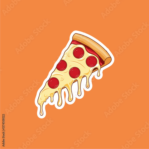 Simple Vector Illustration of Golden Crispy French Fries in a Red Paper Package with Orange-Colored Funchose