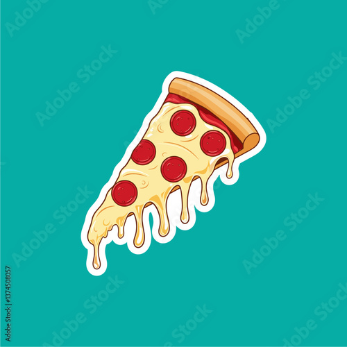 Simple Vector Illustration of Golden Crispy French Fries in a Red Paper Package with Orange-Colored Funchose