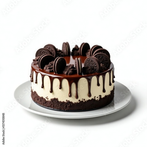A decadent chocolate Oreo cake topped with creamy icing and Oreo cookie pieces.