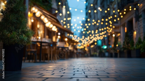 Nightlife Lively street bar with glowing signs and people enjoying their drinks.