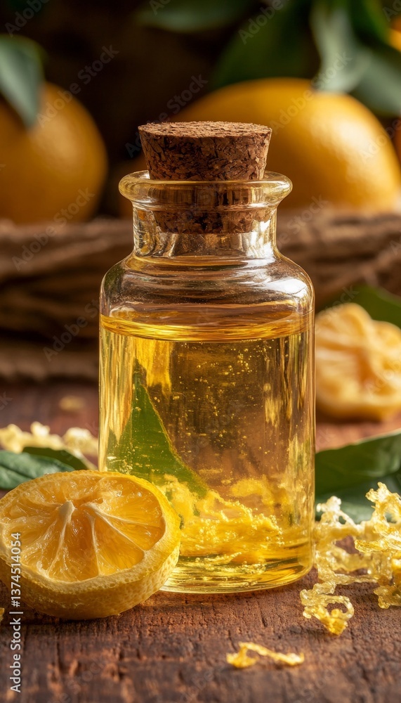 Essential Oil of Bergamot with Citrus Fruit and Zest, Alternative Medicine, Rustic Background Essential Oil of Bergamot with Citrus Fruit and Zest, Alternative Medicine, Rustic Background