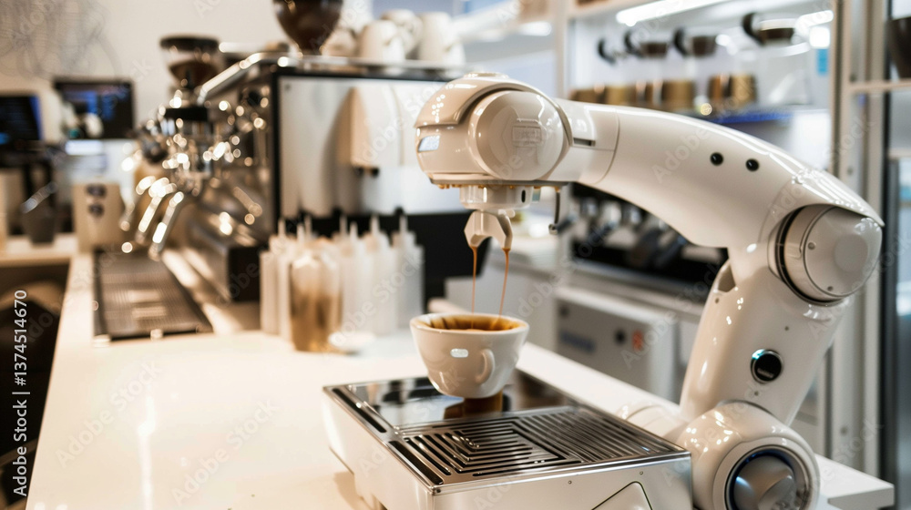 A robot barista preparing coffee in a high-tech café
A robot barista preparing coffee in a high-tech café