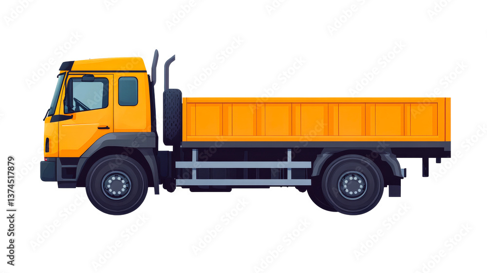 Realistic yellow truck with empty container, transport vehicle, cut out transparent Realistic yellow truck with empty container, transport vehicle, cut out transparent