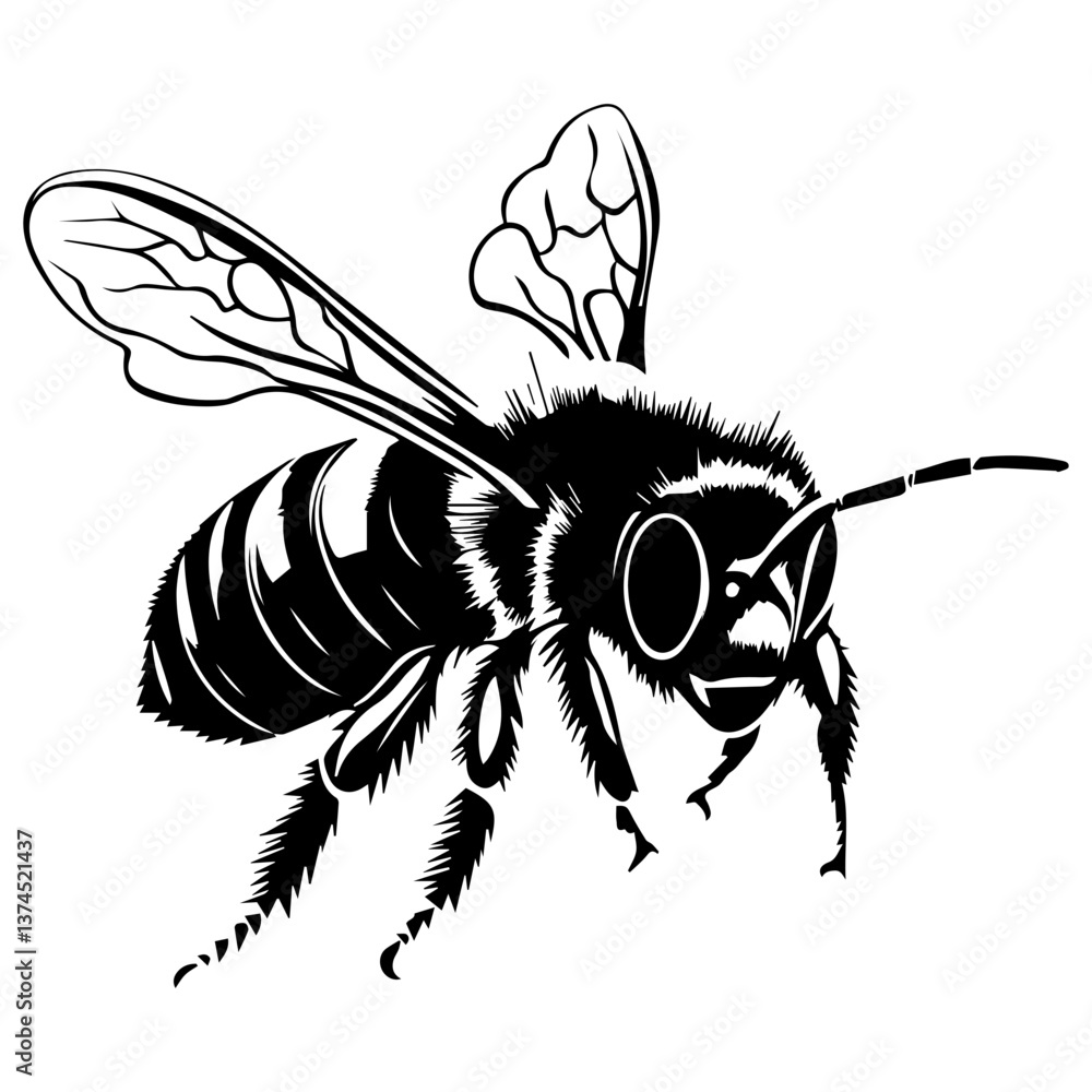 Obraz premium Flying Bee Design, Bee Clipart Design, Anthophila isolated, ‎Honey Bee Illustration, Cute Bee Graphics, isolated on white background 