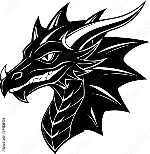 Dragon Head Vector Silhouette Artwork 02 eps Tattoo Art Illustration