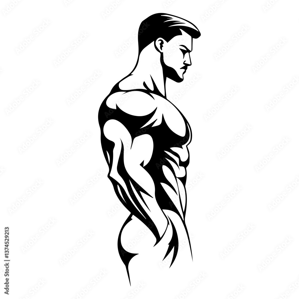 Fototapeta premium Strongman muscle gym fitness club logo design, bodybuilder, vector illustration for mascot icon