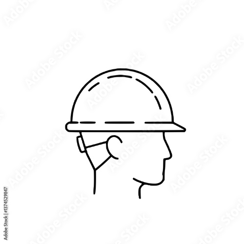 An icon of a man in a helmet representing safety and security at construction sites