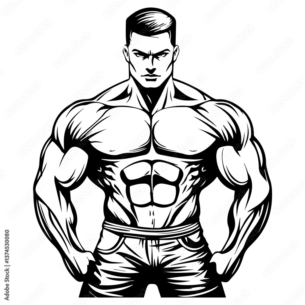 Fototapeta premium Strongman muscle gym fitness club logo design, bodybuilder, vector illustration for mascot icon