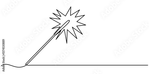 One continuous single drawn line art doodle line, sparkler, firework, hand, celebration, fire. isolated image hand-drawn contour on a white background., Sparklers burning in continuous line art drawin