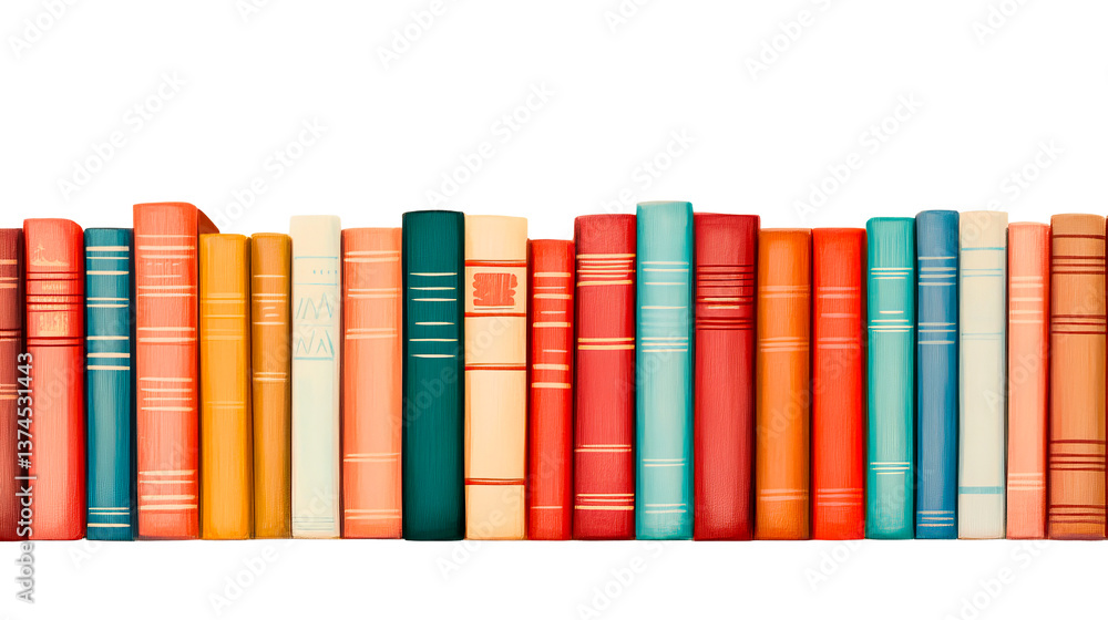 Naklejka premium Collection of colorful hardcover books lined up, cutout transparent