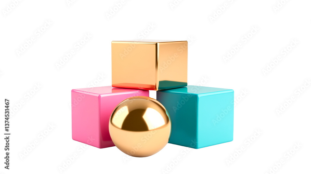 Obraz premium Geometric Shapes Arrangement with Golden Egg, cut out transparent