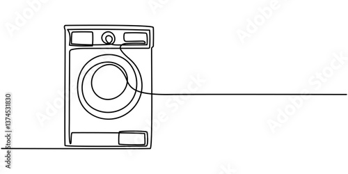 Continuous line drawing washing machine household concept, One single line drawing of front door washing machine. Single line drawing of household appliance. Editable stroke contour of washing machine