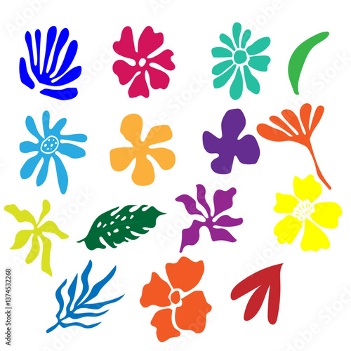 set of colored flat flowers