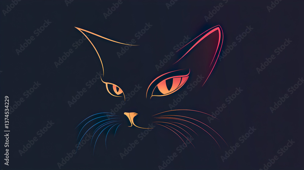 Obraz premium Minimalist Cat Eye Line Logo: Modern Feline Design, Simple Pet Icon, Elegant Animal Symbol, Sleek Kitten Graphic, Contemporary Veterinary Brand. 
