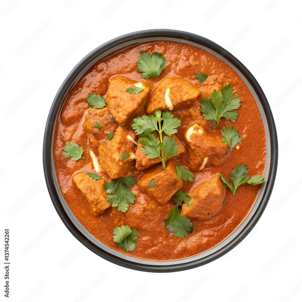 A bowl of spicy chicken curry with rice and vegetables A bowl of spicy chicken curry with rice and vegetables