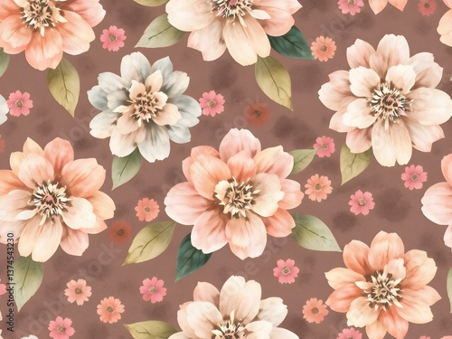 Floral Symphony: Watercolor flowers bloom in a repeating pattern, creating a delicate, eye-pleasing tapestry. Its soft hues evoke a sense of tranquility.