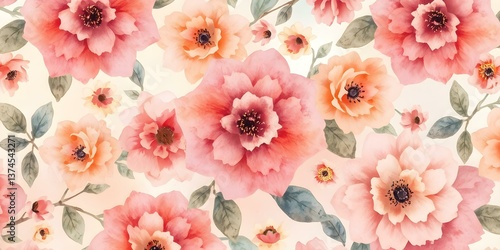 Watercolor floral paradise: A stunning close-up view of a vibrant array of watercolor-painted flowers in full bloom. Capturing the delicate beauty, texture, and enchanting colors.
