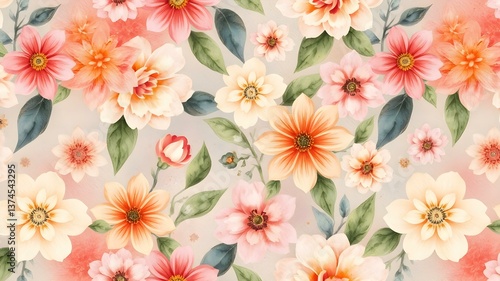 Floral Fantasy: A seamless pattern bursting with a vibrant array of blooms in a delicate arrangement, reminiscent of a painterly masterpiece.