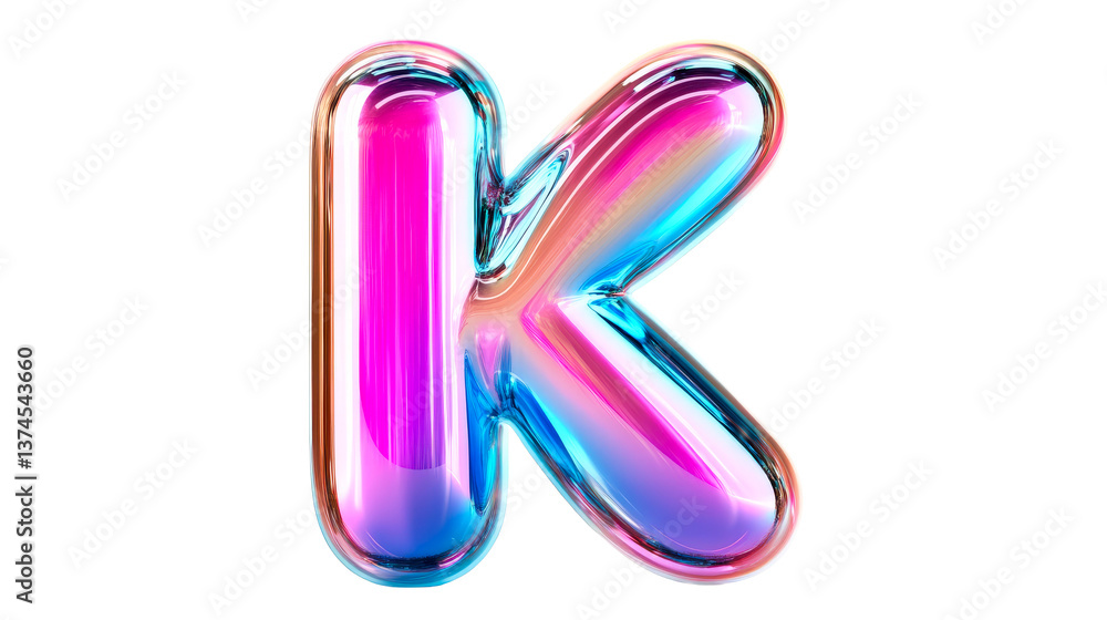 Glossy and colorful letter K with iridescent texture, cut out transparent Glossy and colorful letter K with iridescent texture, cut out transparent
