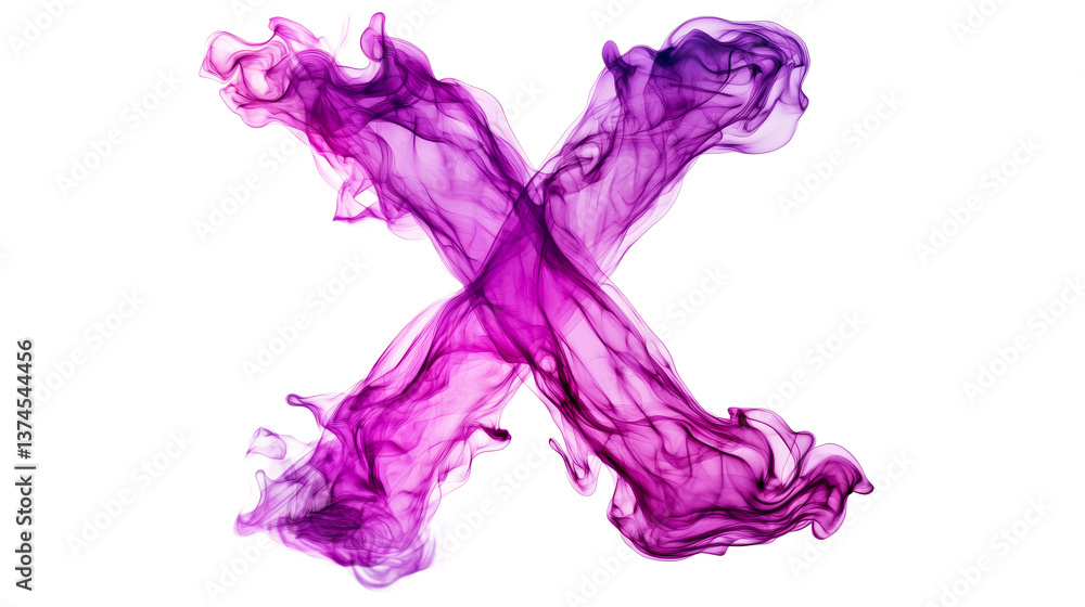 Fototapeta premium Abstract swirling purple smoke forming an X, cut out transparent