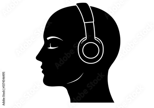 Mindful Listening Head Silhouette with Headphones Vector Icon for Relaxation