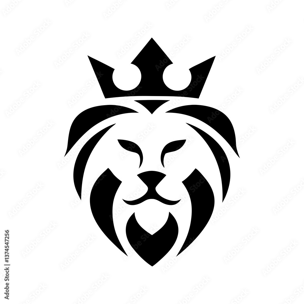 Fototapeta premium A lion head with crown logo icon vector art illustration
