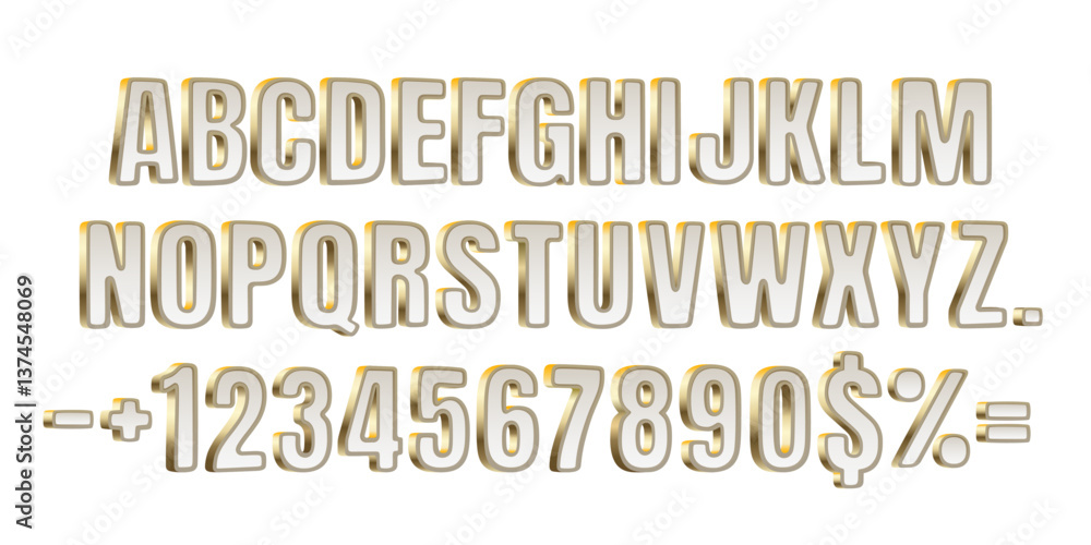 Fototapeta premium Golden font. English alphabet and numbers sign. Vector illustration