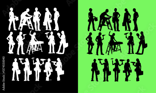 contractor worker people silhouette set illustration vector, design, set, silhouettes, worker people silhouette set illustration vector, contractor silhouette, silhouette, people, vector, woman, 
