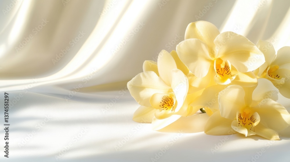 Fototapeta premium Rare orchid species displayed on a flat white surface with soft petal details captured in minimalist style
