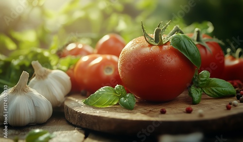 Fresh Ingredients for a Flavorful Meal Prepared Outdoors in Bright Sunlight D...