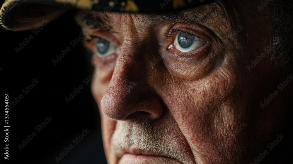 A close up portrait of an older man looking thoughtfully ahead A close up portrait of an older man looking thoughtfully ahead
