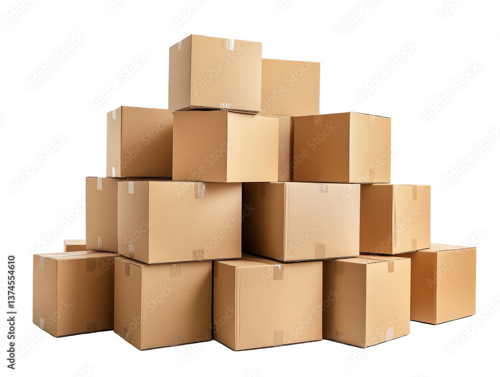 Isolated Tall Stack of Cardboard Shipping Boxes Isolated Tall Stack of Cardboard Shipping Boxes
