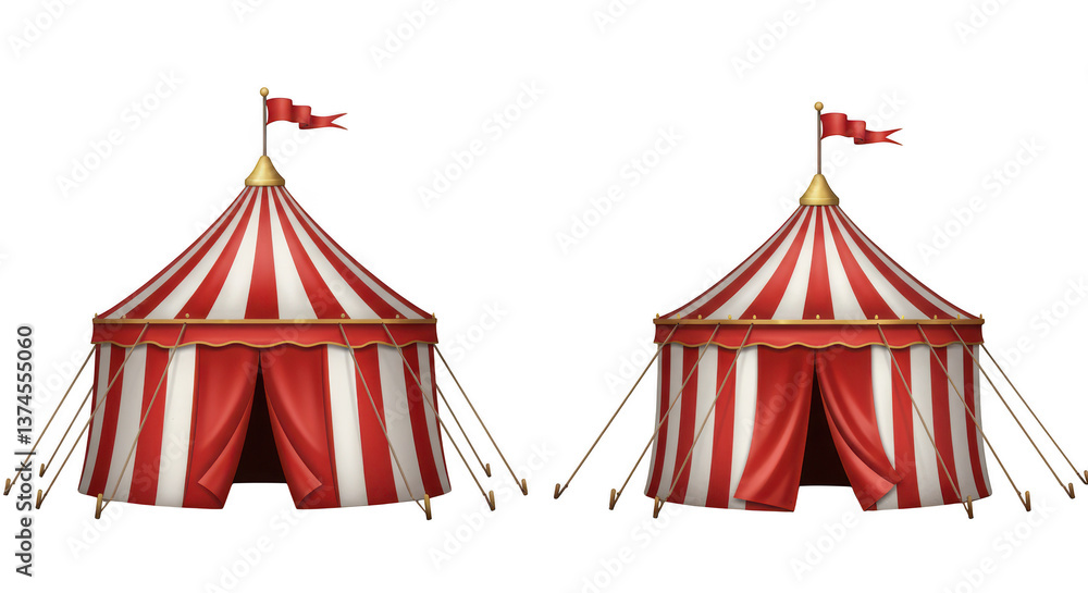 Two red and white striped circus tents Two red and white striped circus tents