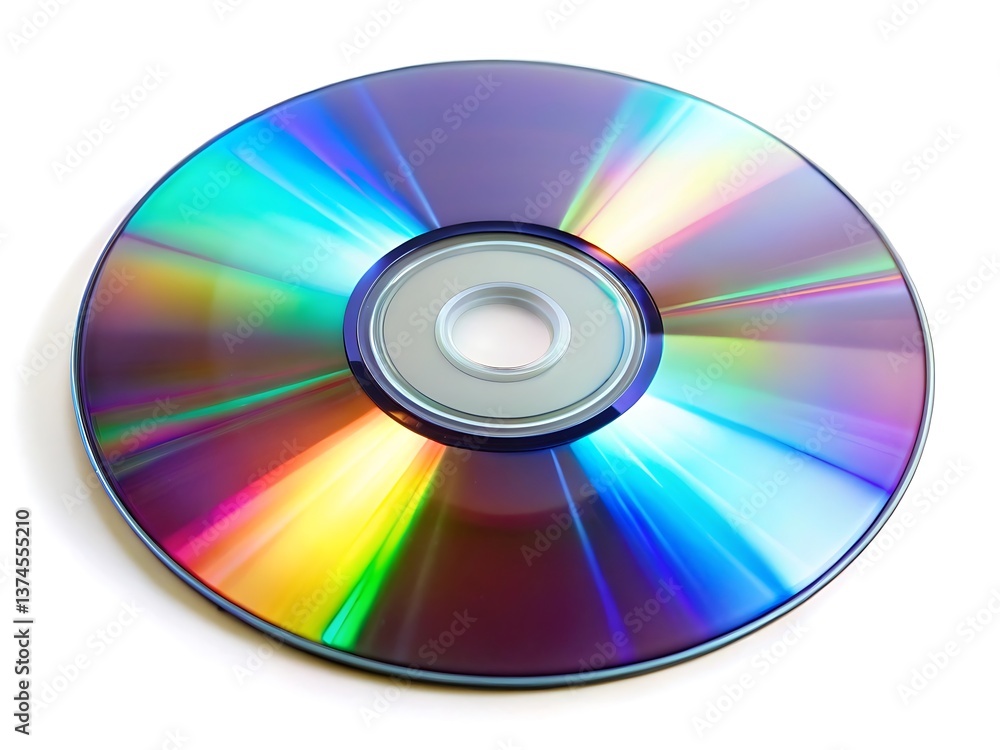 Isolated CD and DVD discs on white background with shiny, colorful surfaces representing digital media storage and technology Isolated CD and DVD discs on white background with shiny, colorful surfaces representing digital media storage and technology