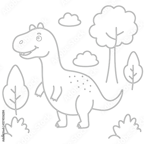 A Little Dinosaur Black Line Drawing vector Coloring Page for Kids
