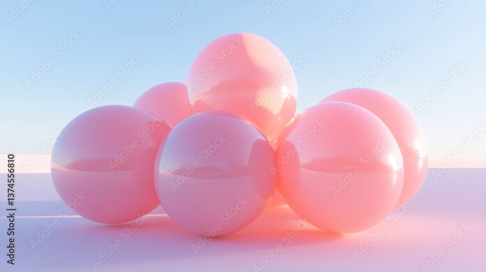 A bunch of helium-filled balloons in shades of pink, floating mid-air. A bunch of helium-filled balloons in shades of pink, floating mid-air.