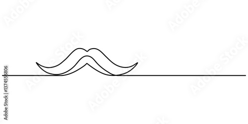 Continuous line drawing forming a mustache shape, One Line Drawing Mustache, Continuous Line Dad Whiskers, Single Outline Moustache, Vintage Man Hairstyle, Mustache Vector Illustration, pro concept. 