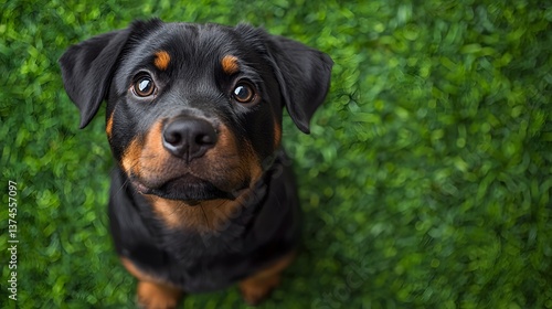 Wallpaper Mural Rottweiler puppy sitting on green grass Torontodigital.ca