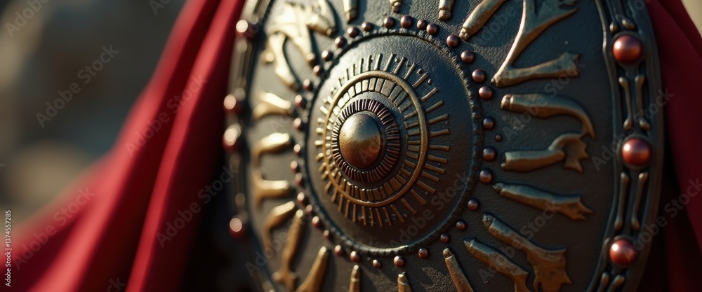 custom made wallpaper toronto digitalA close-up view of an intricately designed shield with ornate patterns and textures, symbolizing strength and protection in a historical or fantasy setting.