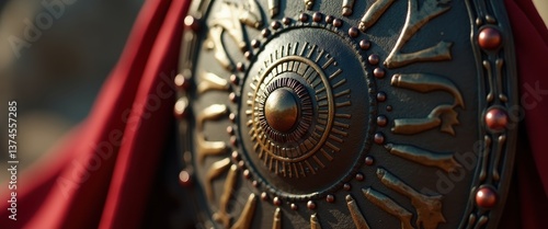 Wallpaper Mural A close-up view of an intricately designed shield with ornate patterns and textures, symbolizing strength and protection in a historical or fantasy setting. Torontodigital.ca