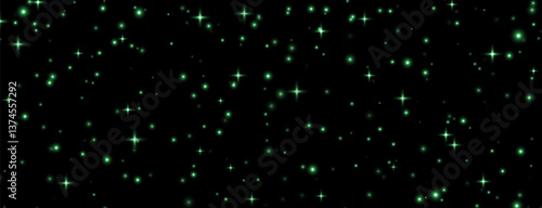 Obraz na płótnie Green stars background, shiny sparkles overlay, magic flares, starry night concept. Vector illustration. w salonie